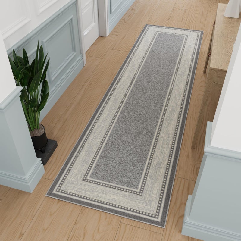 Ottomanson Hallway Runner Rug 2'7" x 9'10" Non Slip Border Area Rugs Easy to Clean Laundry Rug Runner Durable & Pet Friendly Floor Carpet Runners for Hallways Entryway Living Room Kitchen, Light Gray - Image 1